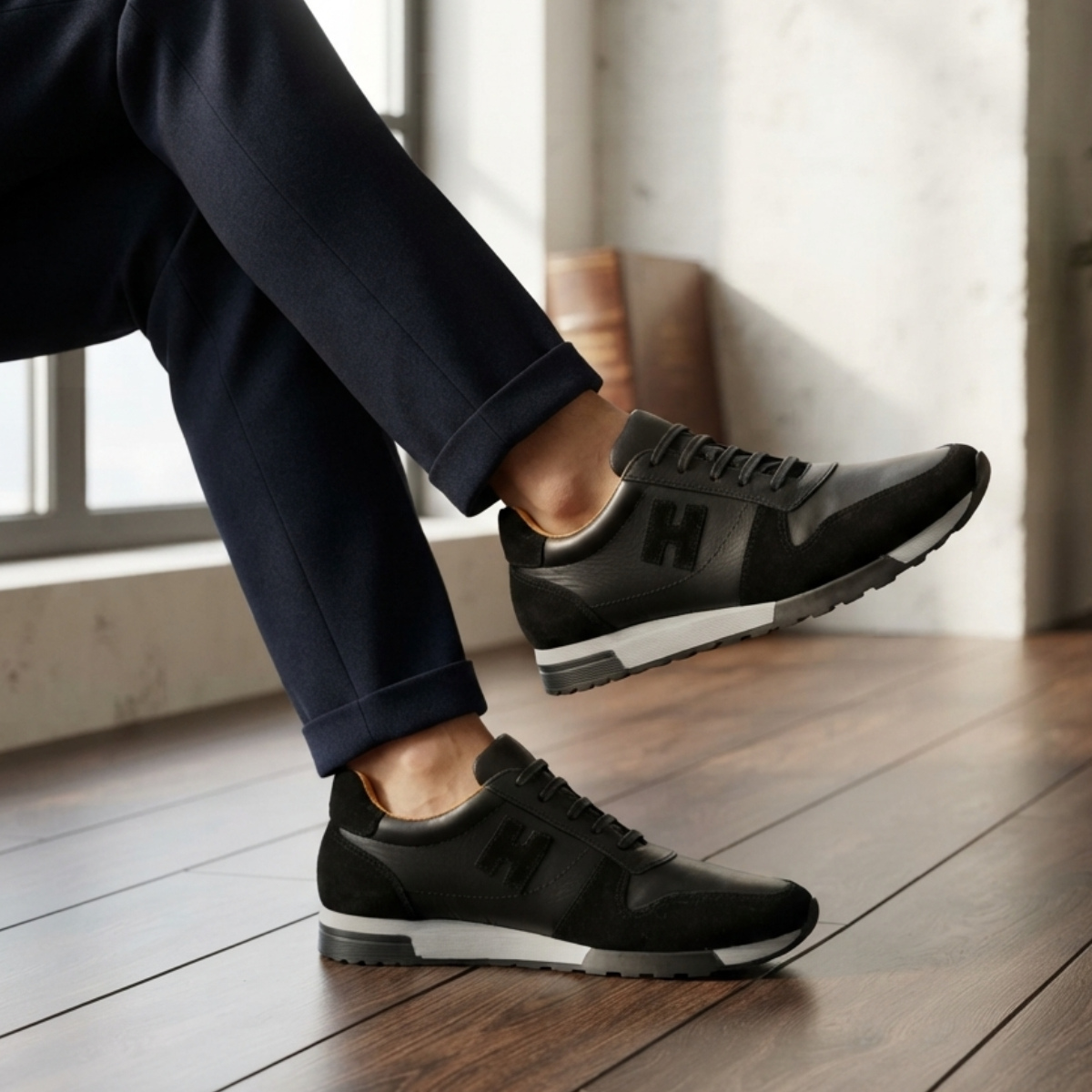 Baskets Homme en Cuir Véritable & Daim 2
