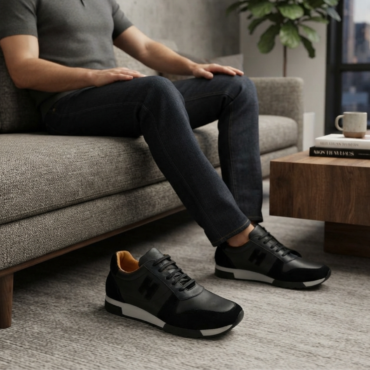 Baskets Homme en Cuir Véritable & Daim 2